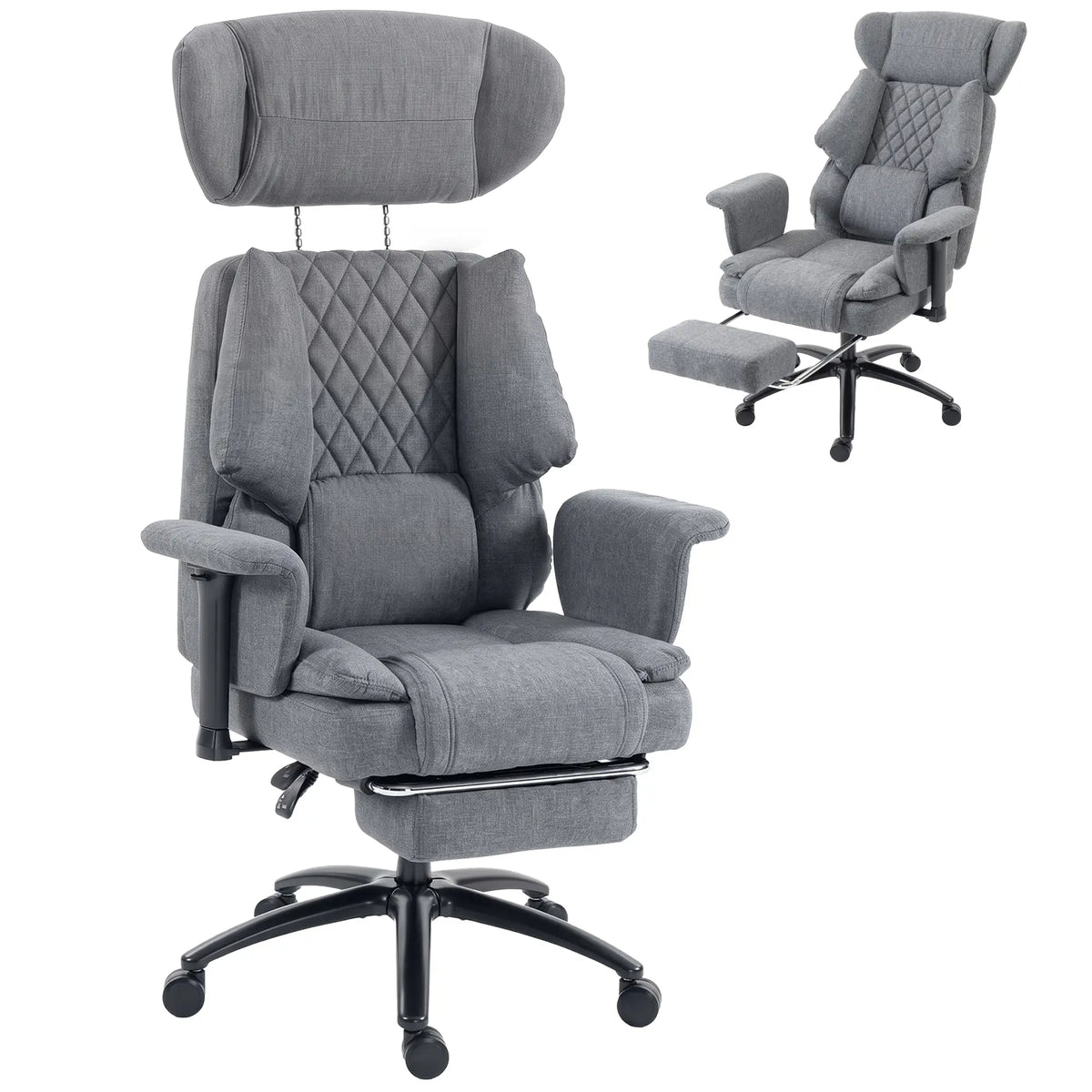 Chaise de bureau robuste, repose-pieds, soutien lombaire, gris