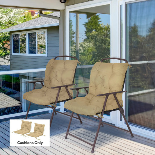 Set of 2 Garden Chair Cushions Seat Pad with Backrest for Sunbeds, Rocking Chairs, Loungers, Outdoor &; Indoor Use Patio Chair Cushions Khaki at Gallery Canada