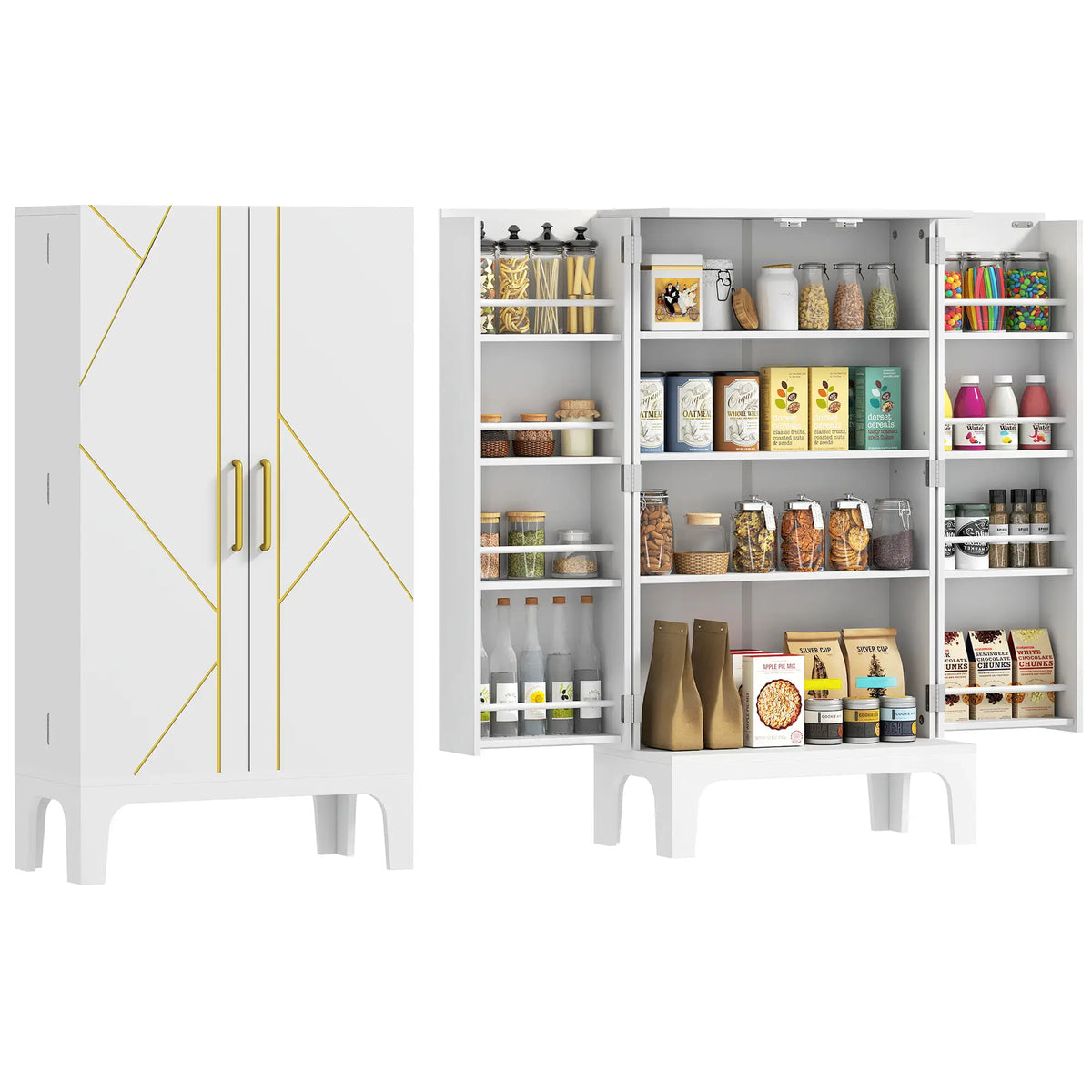 44" Storage Cabinet, 2-Door Kitchen Pantry, 4-Tier Shelving, 8 Spice Racks Kitchen Pantry Cabinets at Gallery Canada