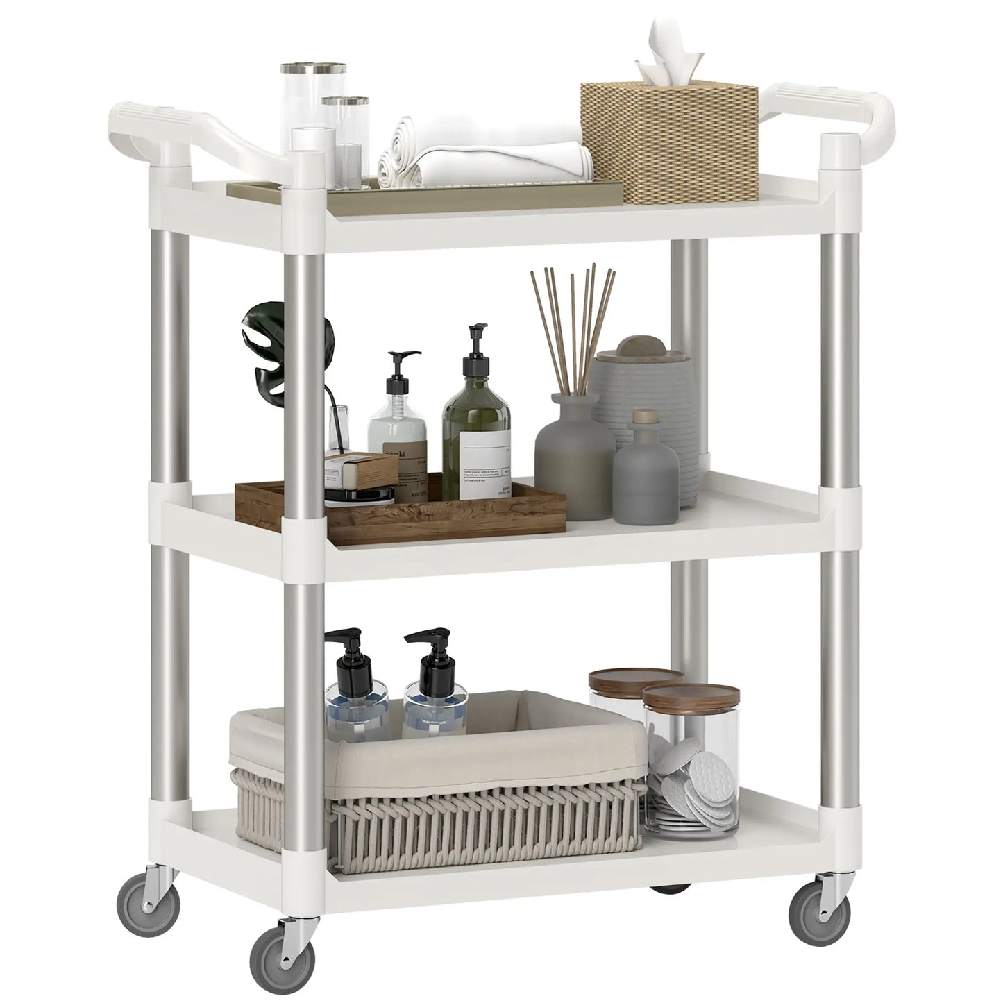 3-Tier Utility Cart, Rolling Storage Trolley, 3 Shelves, Silver White Kitchen Islands & Kitchen Carts at Gallery Canada
