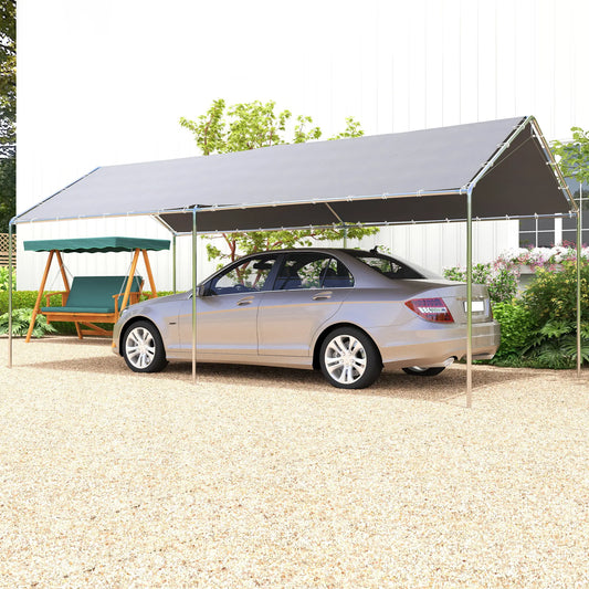 10'x20' Heavy Duty Galvanized Carport Canopy, Anchor Kit, Grey Car Shelters Silver Frame, Grey Cloth at Gallery Canada