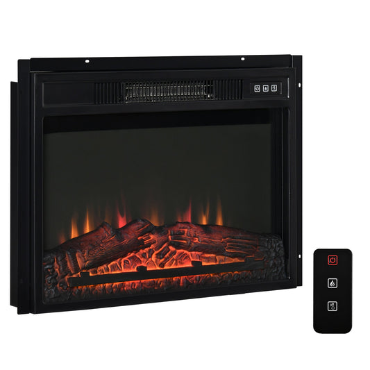 23" Electric Fireplace Insert for Wooden Cabinet, Recessed Fireplace Heater with Realistic Log Flames, Adjustable Brightness, 1400W, Black - Gallery Canada
