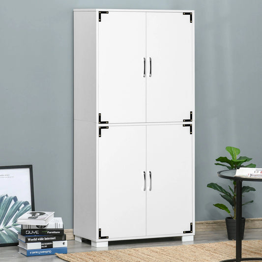 Farmhouse Kitchen Pantry, 4 Door Cabinet with Shelves, White Kitchen Pantry Cabinets White at Gallery Canada