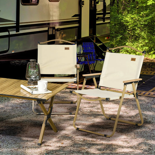 Set of 2 Lightweight Folding Camping Chairs, Portable, Beige Picnic Tables & Camping Chairs Beige at Gallery Canada
