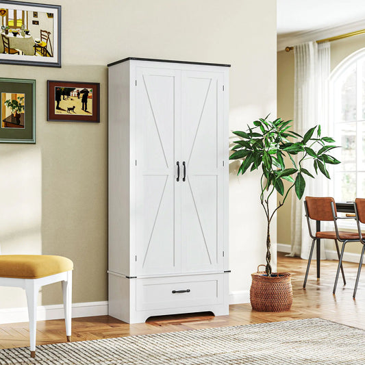 72" Farmhouse Pantry Cabinet, Adjustable Shelves, 2 Doors, White Wood Grain, White Kitchen Pantry Cabinets White Wood Grain at Gallery Canada