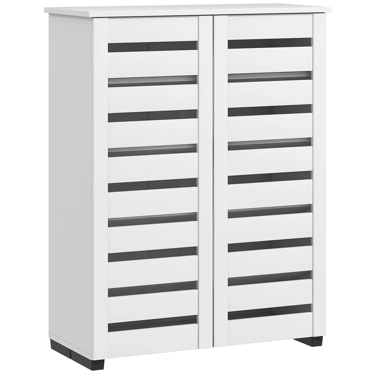 Shoe Storage Cabinet, 2 Slatted Doors, Holds 15 Pairs, White