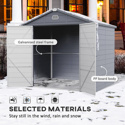 8' x 6' Garden Storage Shed with Latch Door, Vents, Sloped Roof, PP, Grey at Gallery Canada