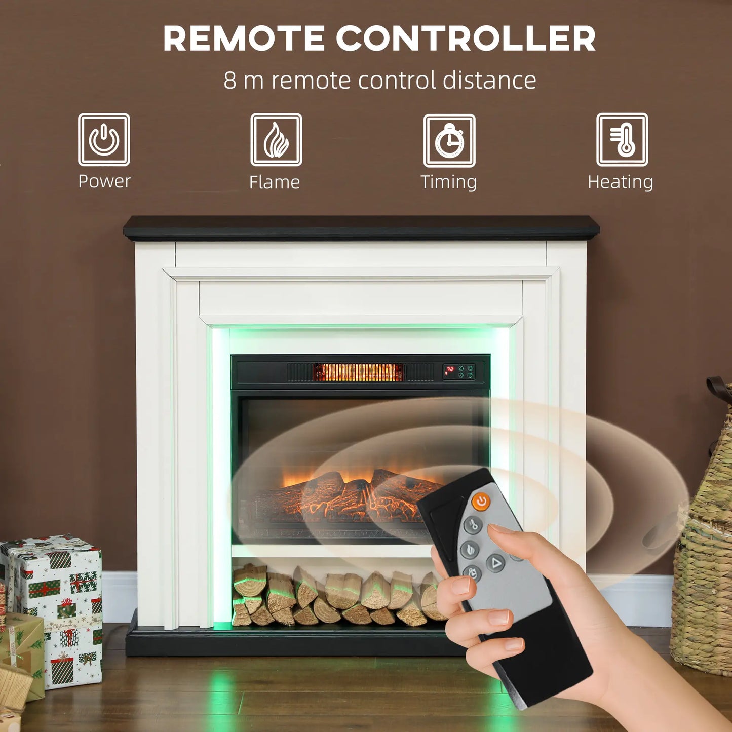 41 Inch Electric Fireplace, 1400W Heater, Adjustable 3D Flame, Black and White Electric Fireplaces at Gallery Canada