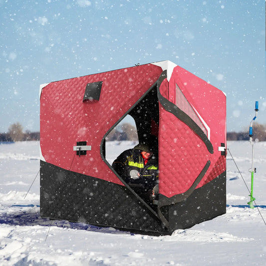 3-4 Person Insulated Ice Fishing Shelter, Pop Up, -22℉ Ice Fishing Tents Red at Gallery Canada