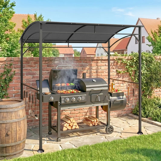 7' x 5' Charcoal Grey Garden Grill Canopy, BBQ Gazebo Tent With Steel Frame, Charcoal Grey BBQ Grill Gazebos Charcaol Grey at Gallery Canada
