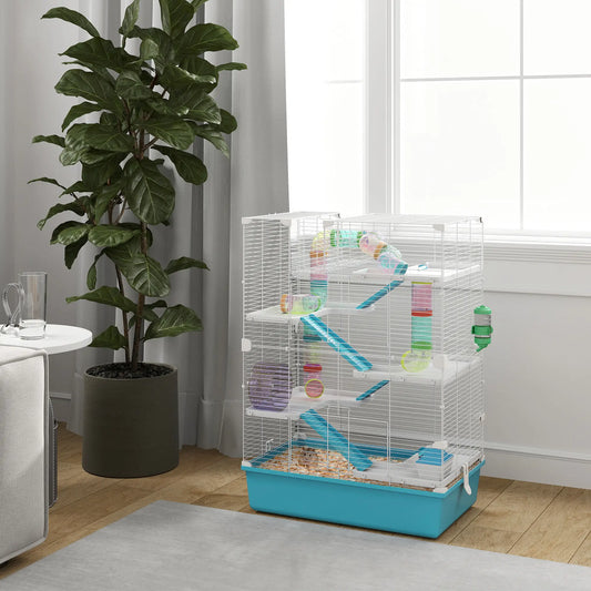 6 Tier Hamster Cage with Tunnels, Wheel, Light Blue Hamster Cages Light Blue at Gallery Canada
