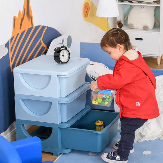 3 Tier Toy Organizer, 3 Plastic Drawers, Blue Baby & Kids Storage Blue at Gallery Canada