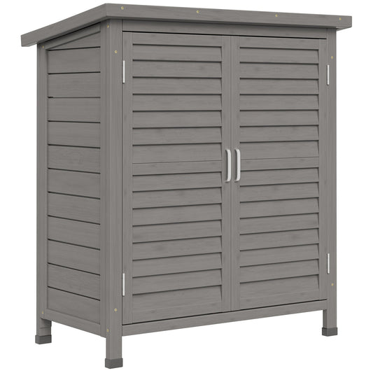 Wooden Garden Storage Shed Kit Wood Garage Tool Organisation Cabinet with 2 Door , 34" x 18" x 38", Grey at Gallery Canada