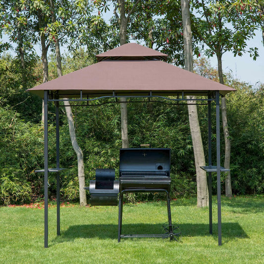 8' x 5' BBQ Grill Gazebo Tent, Double Tiered Canopy, Outdoor Sun Shade BBQ Grill Gazebos Coffee at Gallery Canada