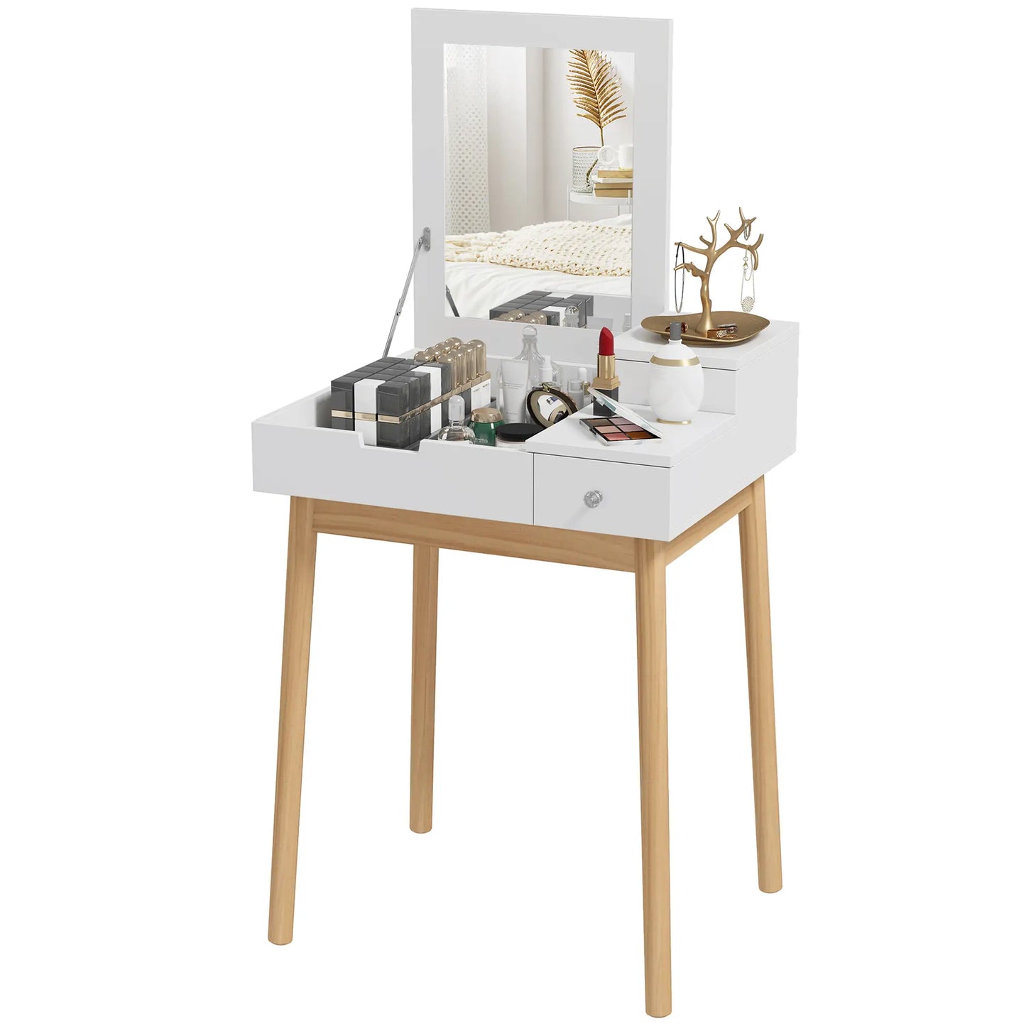 Modern Makeup Vanity Table, Flip-Up Mirror, 2 Drawers, White Dressing & Vanity Tables at Gallery Canada