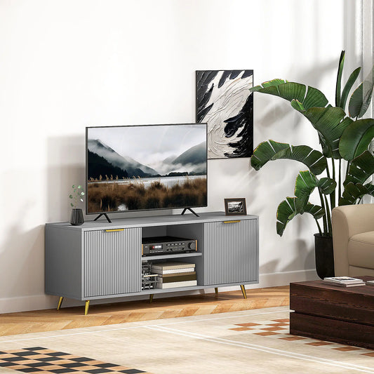 TV Stand for 55 Inch TV, 2 Open Shelves, 2 Cabinets, Grey TV Stands Grey at Gallery Canada