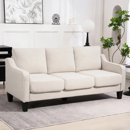 3 Seater Sofa, Modern Linen Couch, Pocket Spring, Thick Padded, Beige 3-Seater Sofas Beige at Gallery Canada