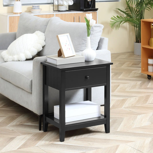 Modern Nightstand, Small End Table with Drawer, Storage Shelf, Black Side Tables Black at Gallery Canada