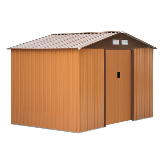 9.1' x 6.4' x 6.3 Garden Storage Shed w/Floor Foundation Outdoor Patio Yard Metal Tool Storage House w/ Double Doors Yellow at Gallery Canada