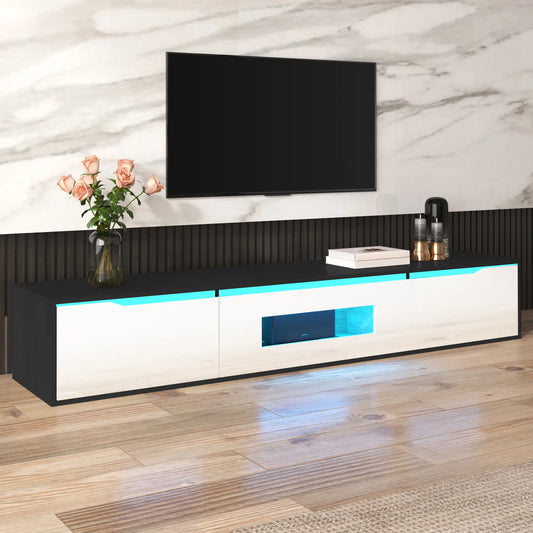 TV Stand With LED Lighting, Mounting Options, 71" L x 12" W x 12" H, Black+White TV Stands Black, White at Gallery Canada