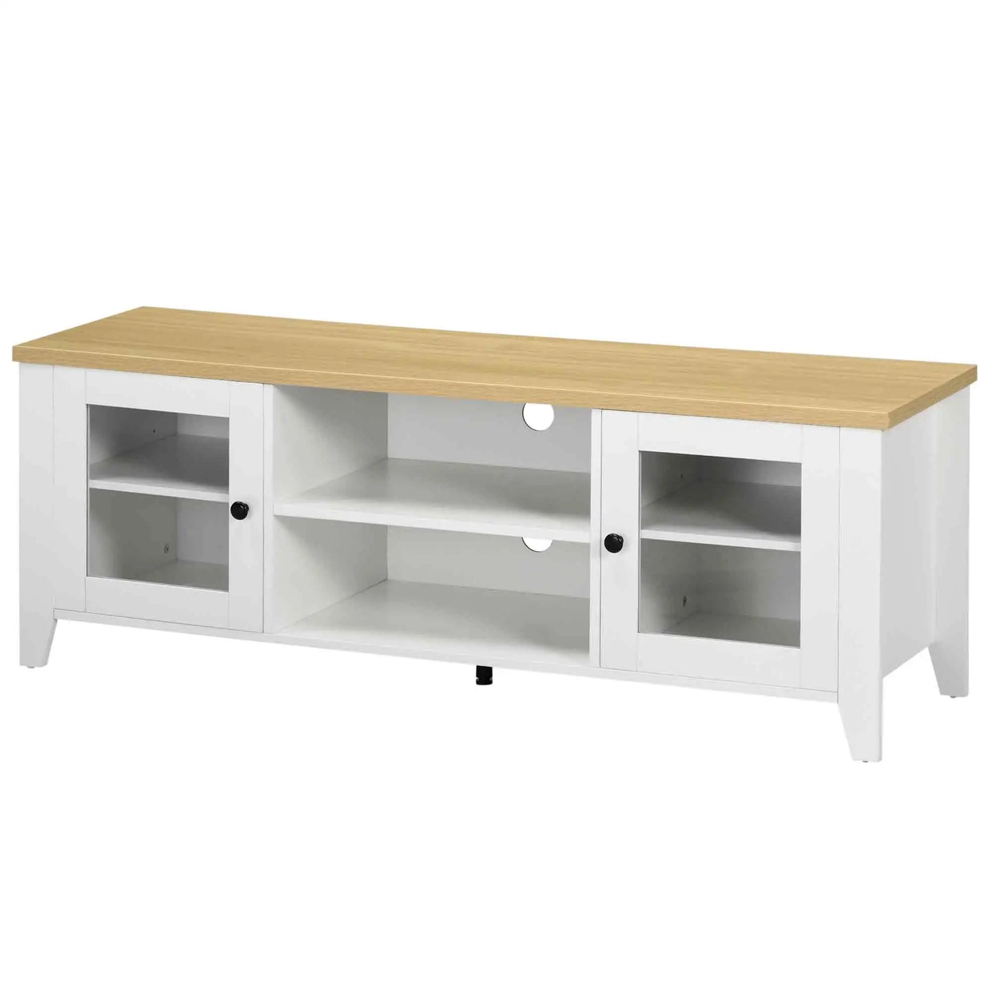 Meuble TV pour cheminée pour téléviseurs de 60 pouces, armoire en bois avec rangement, chêne, blanc