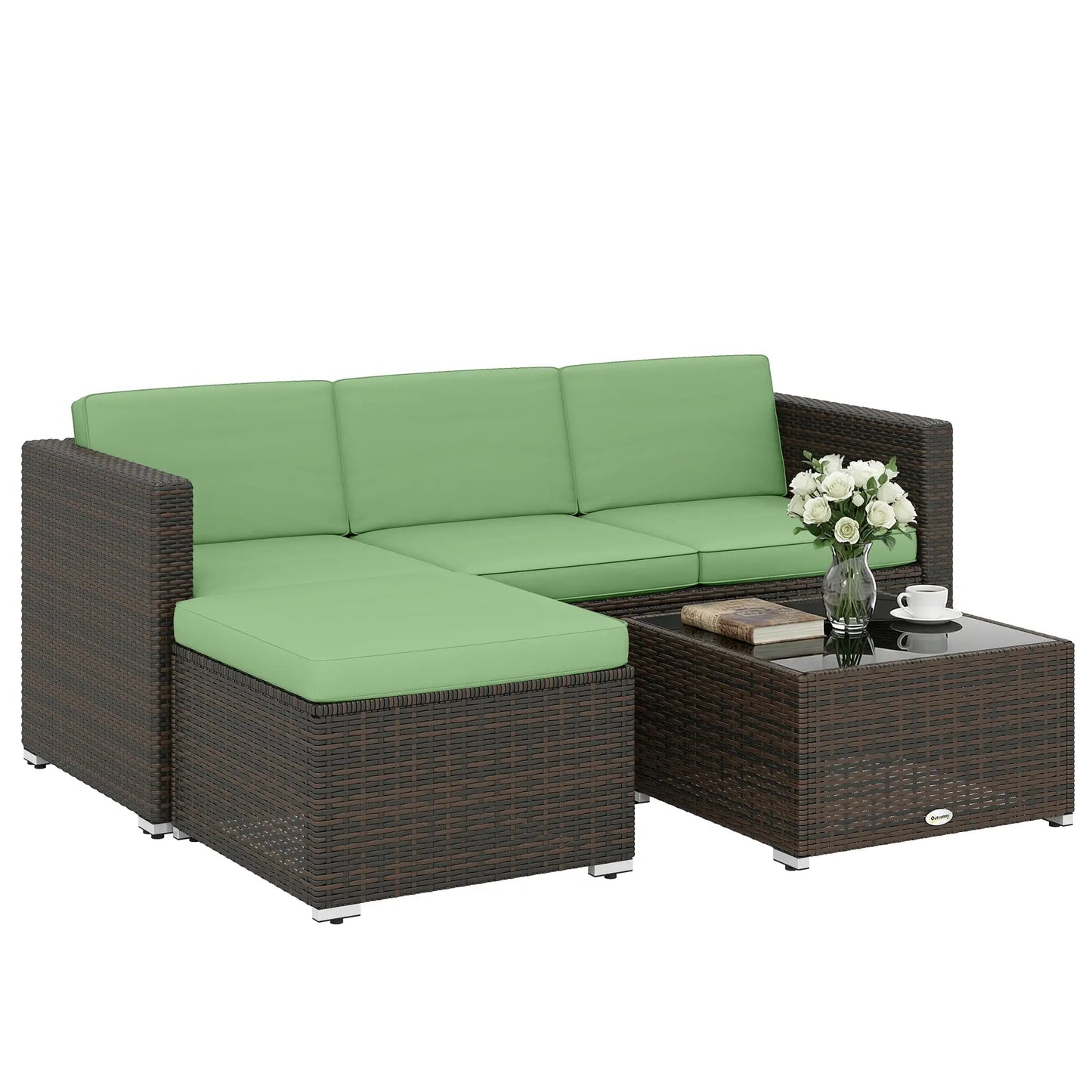 3 Piece Patio Furniture Set, PE Rattan Wicker Corner Sofa, Light Green Patio Furniture Sets at Gallery Canada