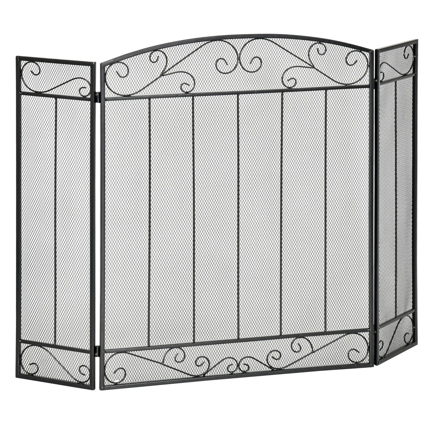 3-Panel Folding Fireplace Screen, Steel Mesh, Decorative Vine Pattern, 41.25" x 31.75", Black Fireplace Screens at Gallery Canada