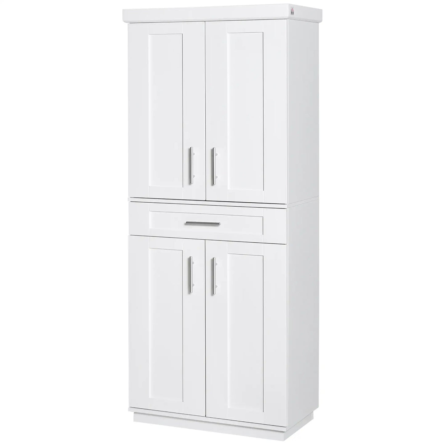 Armoire de stockage "72", Garde-manger de cuisine avec 4 portes, tiroir, 3 étagères, blanc