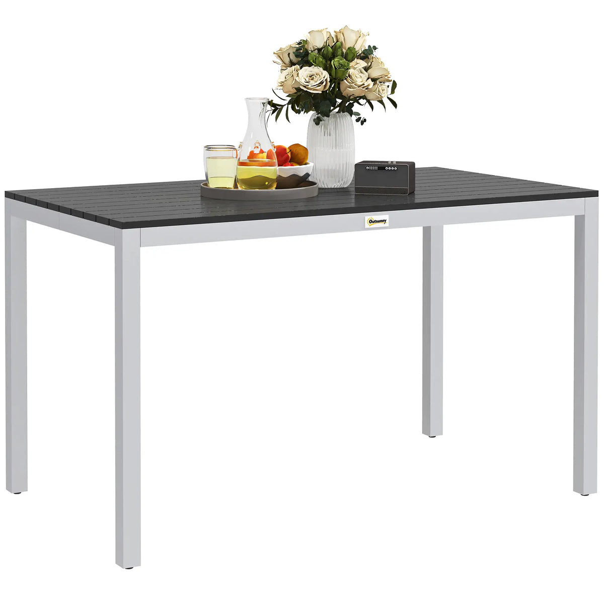 Outdoor Dining Table, 4-6 Seater, Slatted Top, Rust-Resistant Aluminium Frame, Black Patio Dinning Tables at Gallery Canada