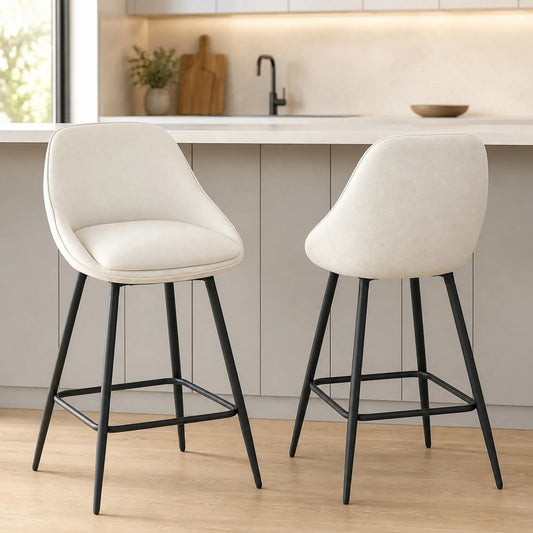 26 Inch Counter Height Barstools Set of 2, Upholstered Swivel, Cream White Bar Stools Cream at Gallery Canada