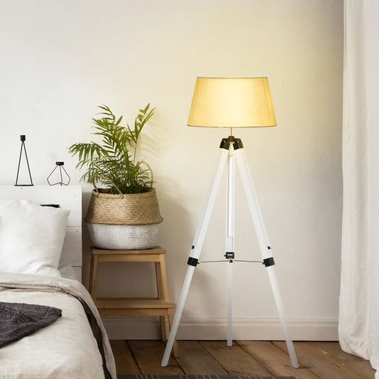 Adjustable Height Wooden Floor Lamp, E26 Base, and Grey, White Floor Lamps & Ceiling Fan Lights White Legs, Grey Lampshade at Gallery Canada