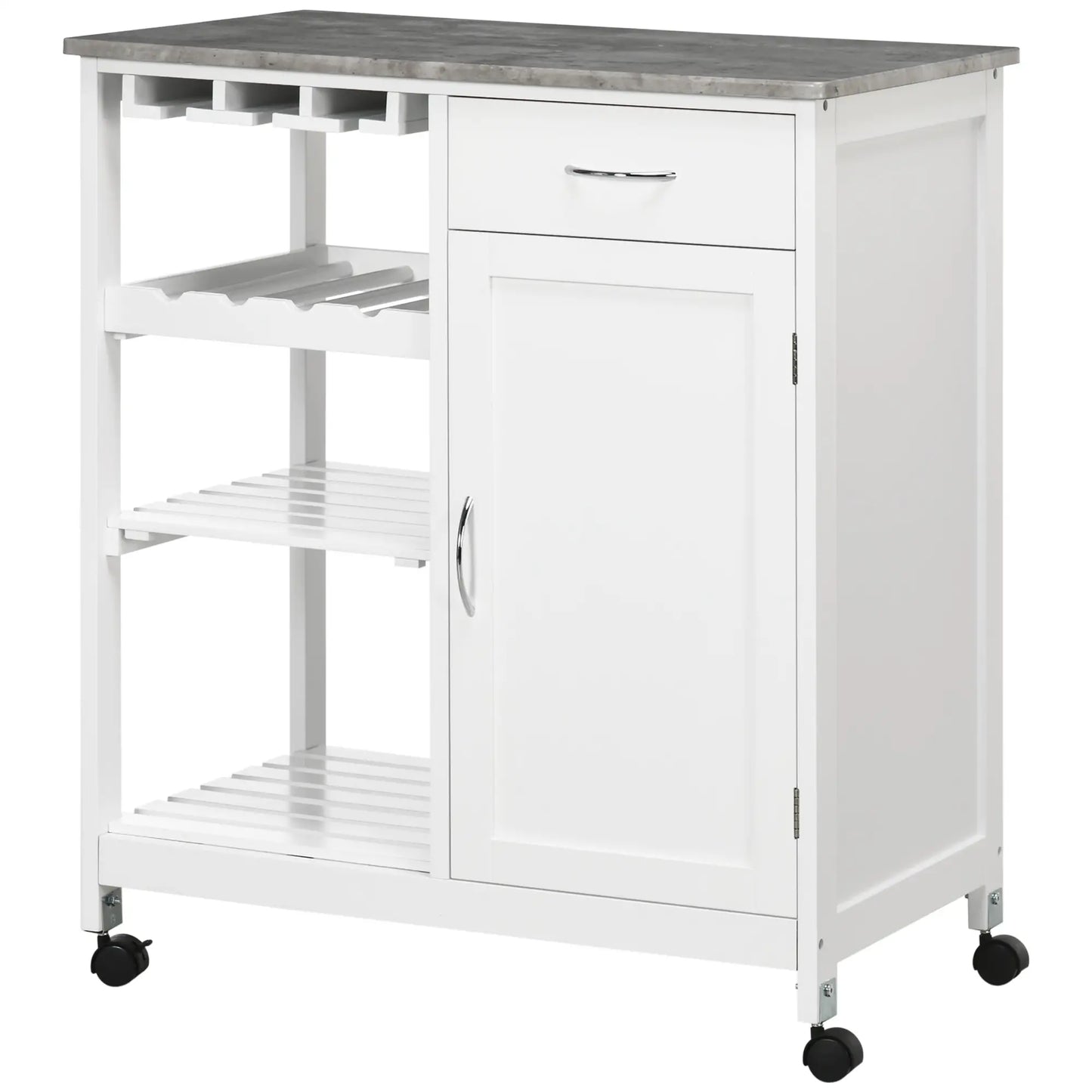 Rolling Kitchen Cart, Bar Cart with Wine Rack, Drawer, Shelves, White Kitchen Islands & Kitchen Carts at Gallery Canada