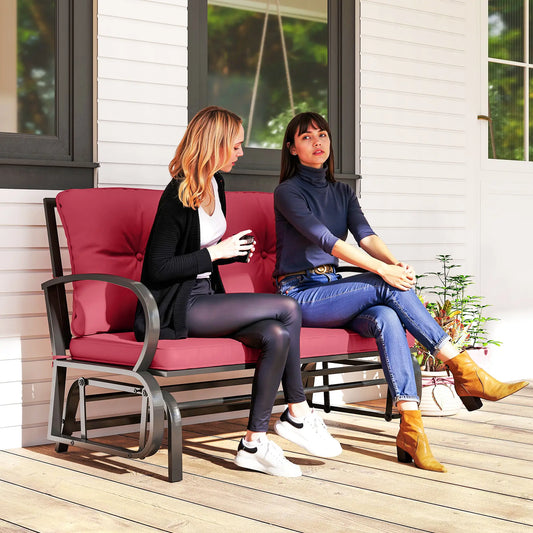 2-Person Outdoor Glider Chair, Steel Frame with Cushions, Red Outdoor Gliders Brown, Red at Gallery Canada
