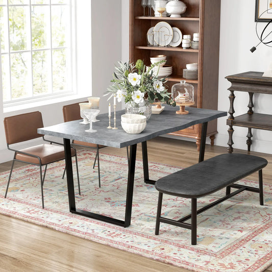 63" Industrial Kitchen Table, Wave-Edged Tabletop, Steel Legs, Cement Grey Dining Tables Cement Grey, Black at Gallery Canada