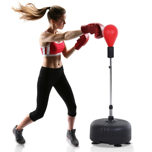 Adjustable Height Boxing Bag Set, 6 Suction Cups, Boxing Gloves, Exercise Training Strength Training Equipment Red and Black at Gallery Canada