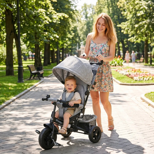 6 in 1 Tricycle for Toddlers, Parent-Push Handle, Grey Tricycles for Kids Black and Grey at Gallery Canada