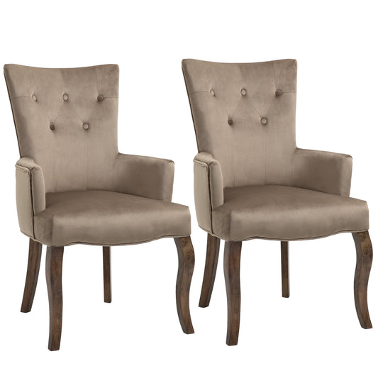 Set of 2 Button Tufted Dining Chairs High Back Accent Chairs with Upholstered Seat, Solid Wood Legs for Living Room, Kitchen, Study, Khaki at Gallery Canada