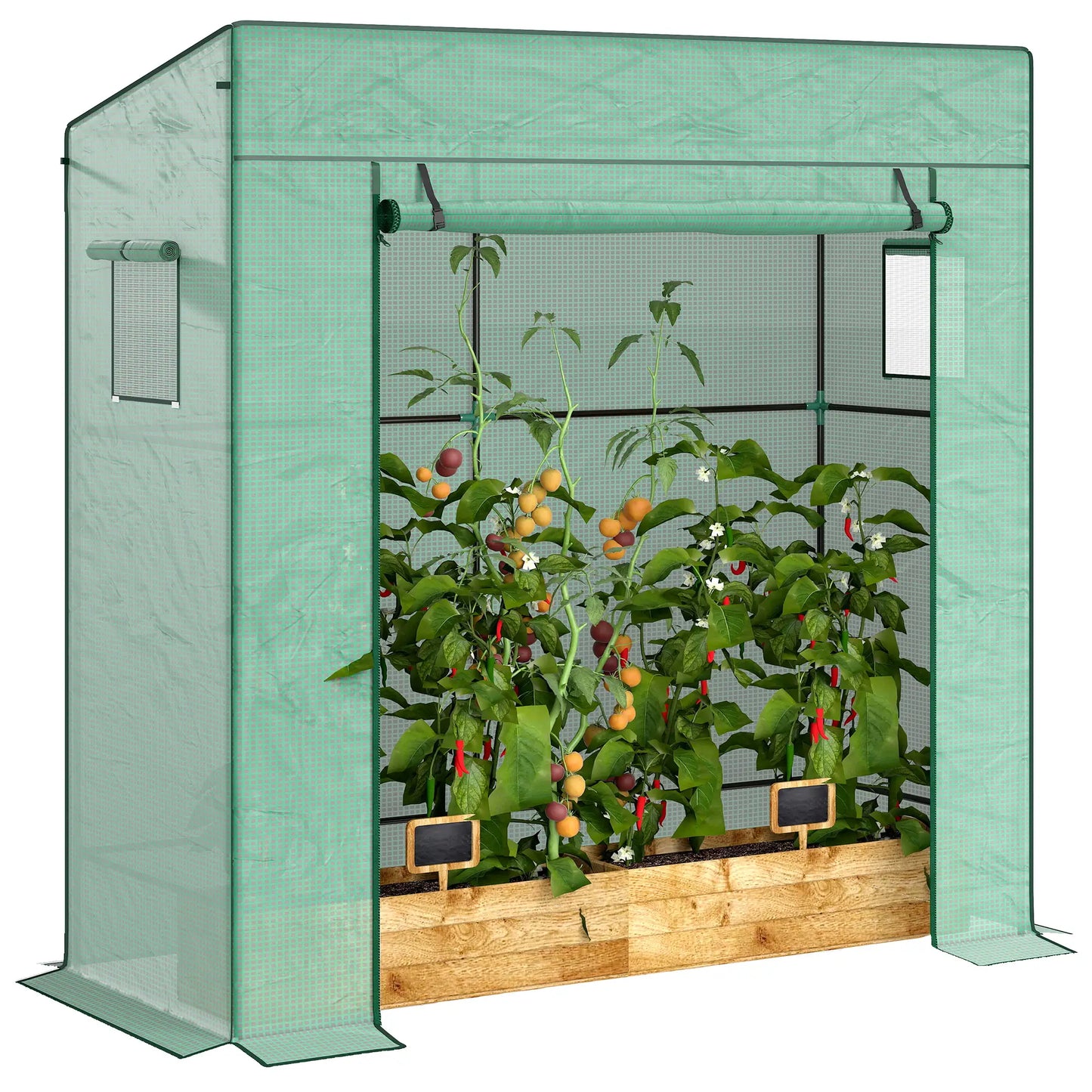 Walk-In Tomato Greenhouse, Reinforced PE Cover, Roll-Up Door, Mesh Windows, Green Greenhouses at Gallery Canada