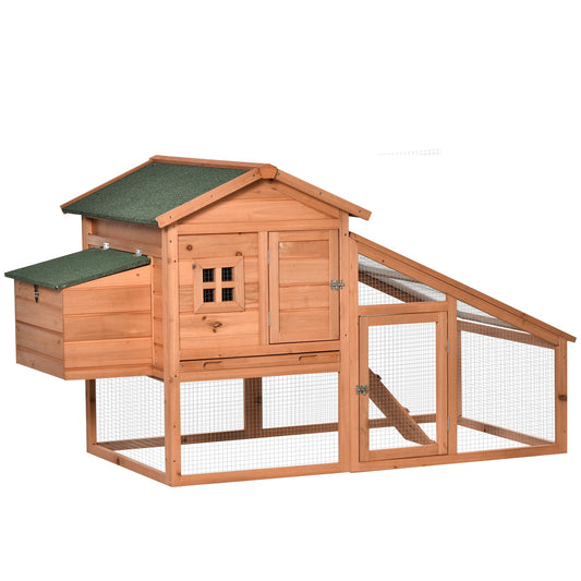 69" Chicken Coop Wooden Hen House Rabbit Hutch Poultry Cage Pen Outdoor Backyard with Outdoor Run Resting Nesting Box Removable Tray Waterproof Asphalt Roof Lockable Door Yellow and Green - Gallery Canada