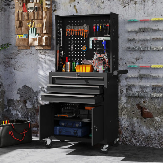 Rolling Tool Cabinet with Pegboard, Lockable Tool Chest, Mobile Tool Storage Organizer for Garage and Workshop, Black Tool Organizers Black at Gallery Canada