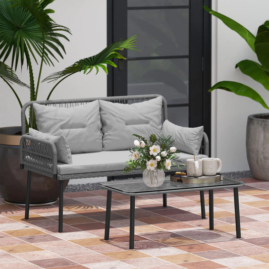 2-Piece Wicker Patio Set, Small Loveseat with Glass Table, Light Grey Patio Furniture Sets Black, Dark Grey, Light Grey at Gallery Canada