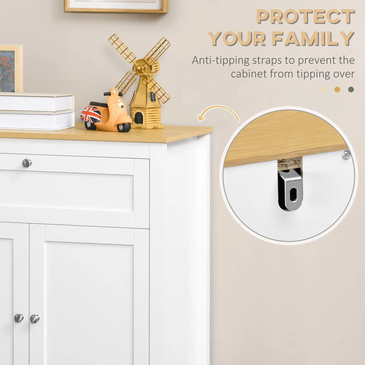 White Sideboard Cabinet, Buffet Table with Drawer, Double Door Cupboard, Adjustable Shelf, White Bar Cabinets at Gallery Canada