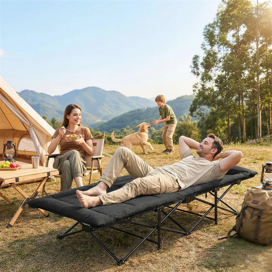 Camping Cot For Adults, 31.5" Wide, Padded Cushion, Carry Bag, Black Camping Cots Black at Gallery Canada