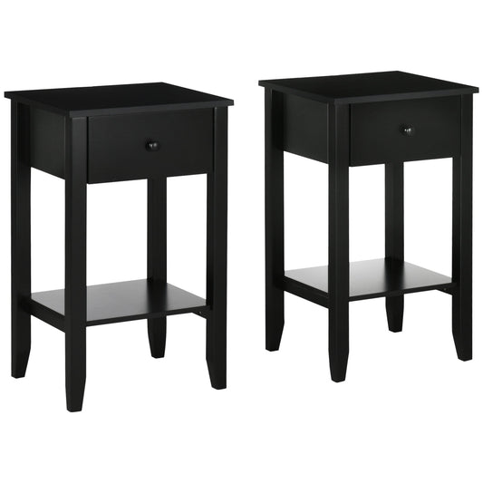 Side Table Set of 2, End Tables with Drawer and Bottom Shelf, 2-tier Nightstand for Bedroom, Living Room, Black at Gallery Canada