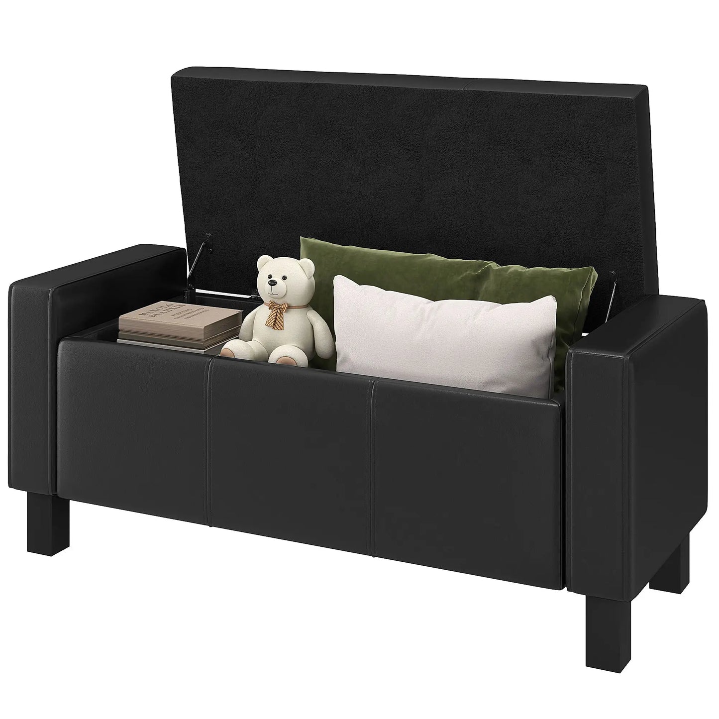 42" Faux Leather Storage Ottoman Bench, Black Storage Ottomans & Benches at Gallery Canada
