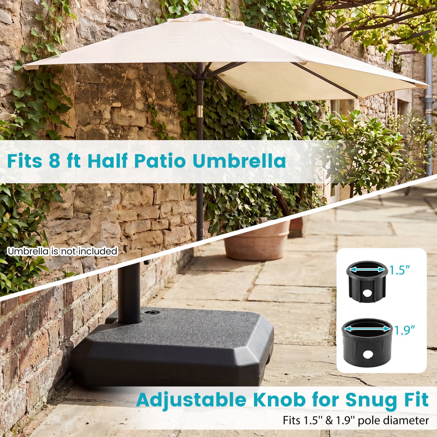 Umbrella Base for Half Patio, 48.5 Lbs Fillable Stand Outdoor Umbrella Bases at Gallery Canada