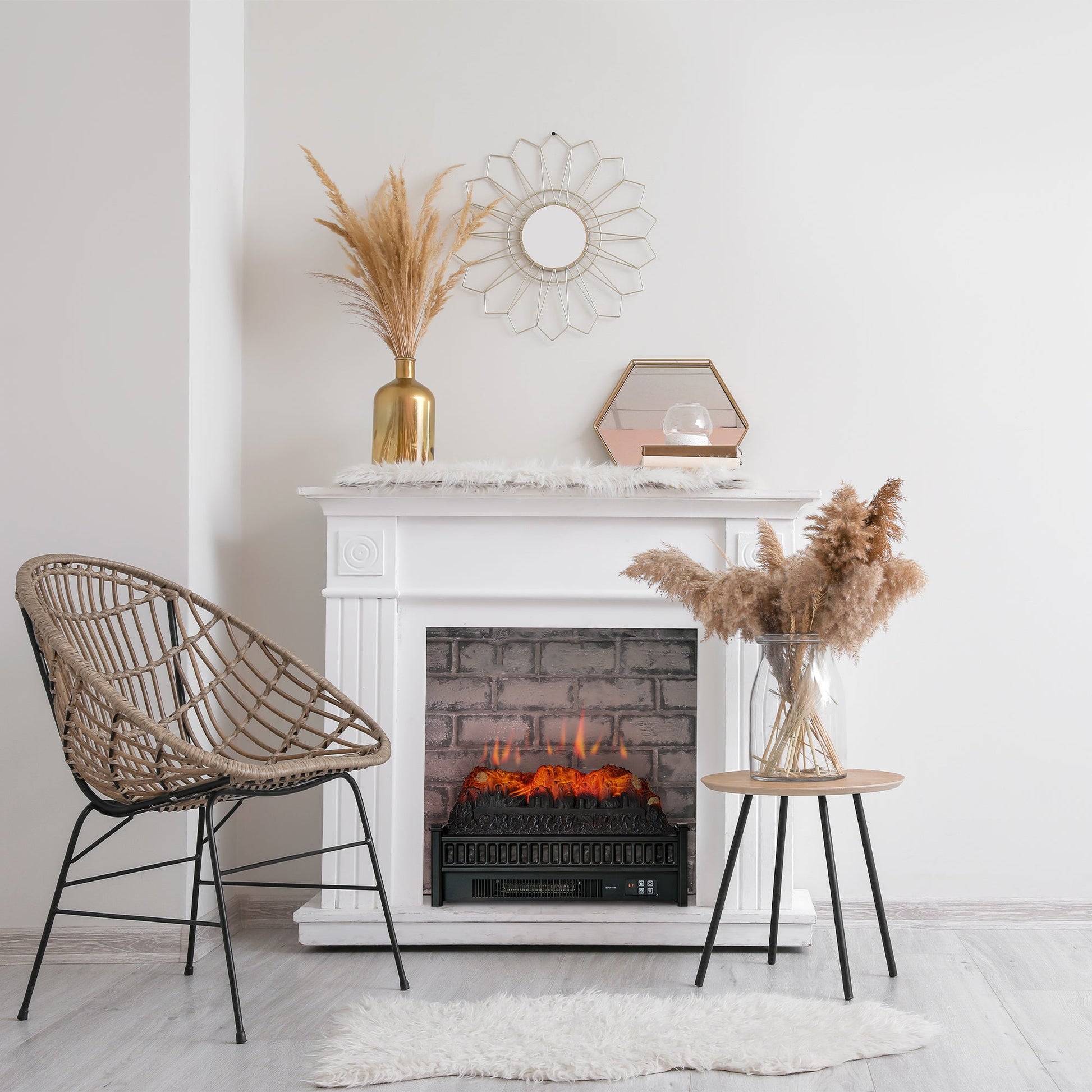 Electric Fireplace Logs, Freestanding or Insert Fireplace Heater with Remote Control, Timer, 1400W, Black at Gallery Canada