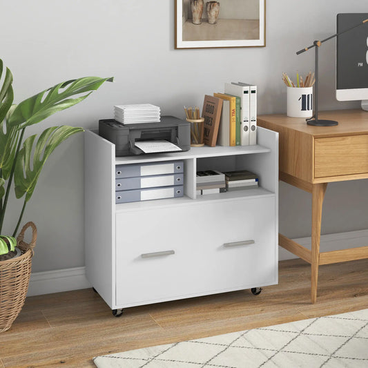 Mobile Rolling File Cabinet, Drawer Adjustable Hanging Bar, Letter A4 Legal Size, White Office Cabinets & Cupboards White at Gallery Canada