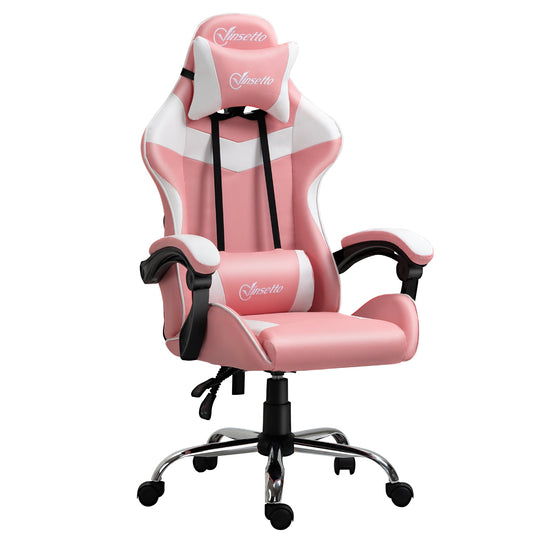 Racing Gaming Chair with Lumbar Support, Head Pillow, Swivel High Back Recliner Gamer Desk Chair for Office, Pink - Gallery Canada