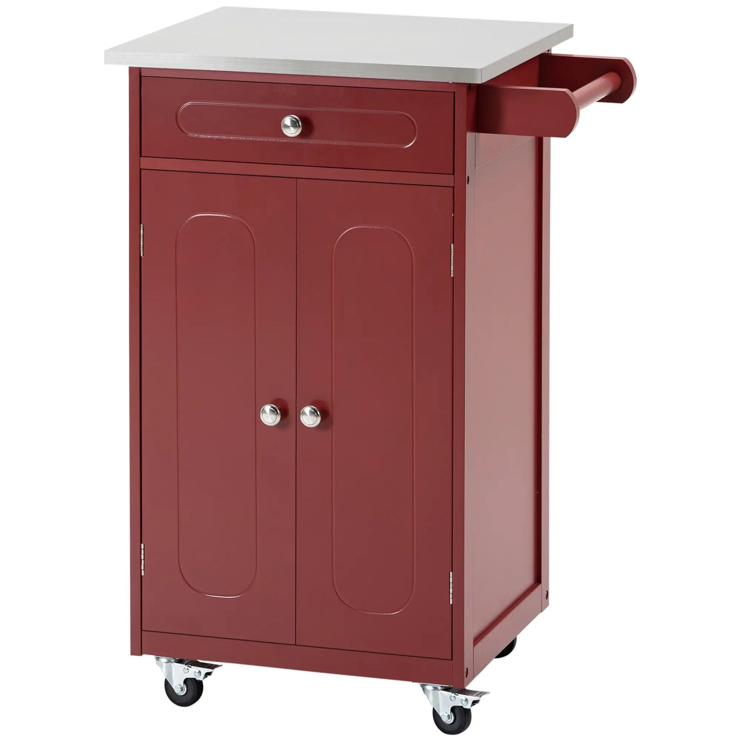 Kitchen Cart, Stainless Steel Top, Storage Drawer, 36x24x36 in, Red